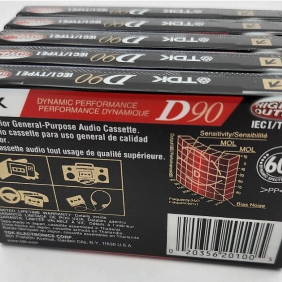 5 pk TDK D90 Blank Audio Cassette Tapes High Output ICEI/Type I BRAND NEW SEALED - Picture 3 of 7